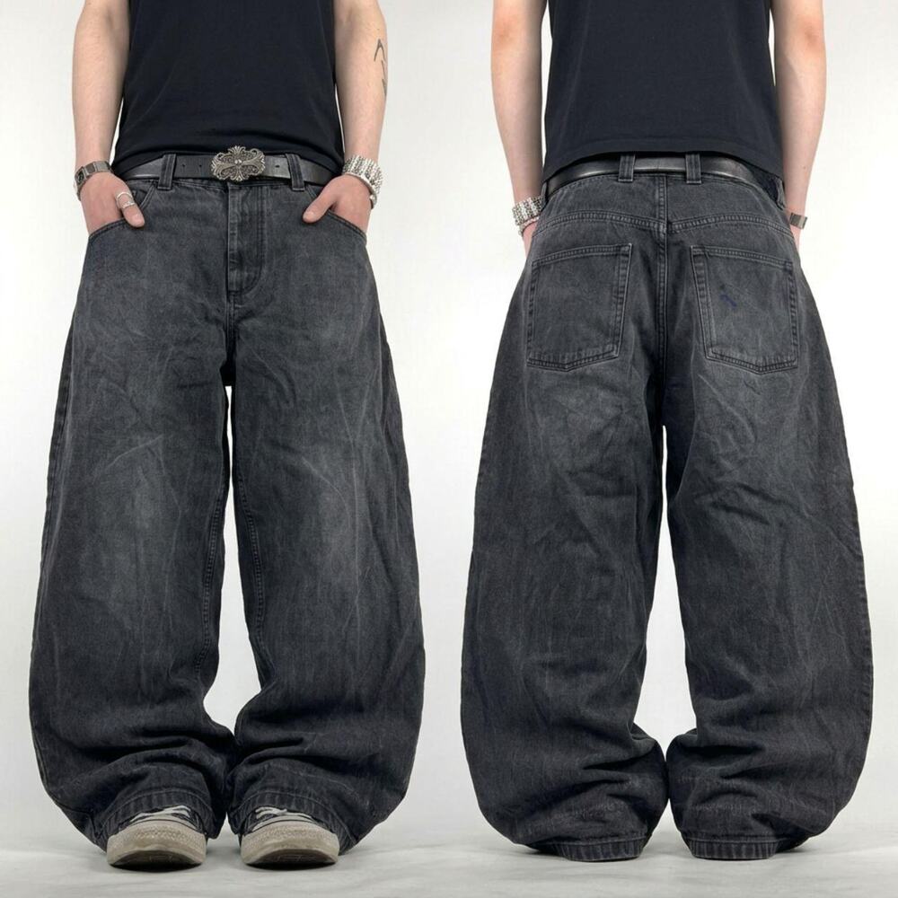 Vintage y2k grunge black faded archive cyber baggy wide leg jeans